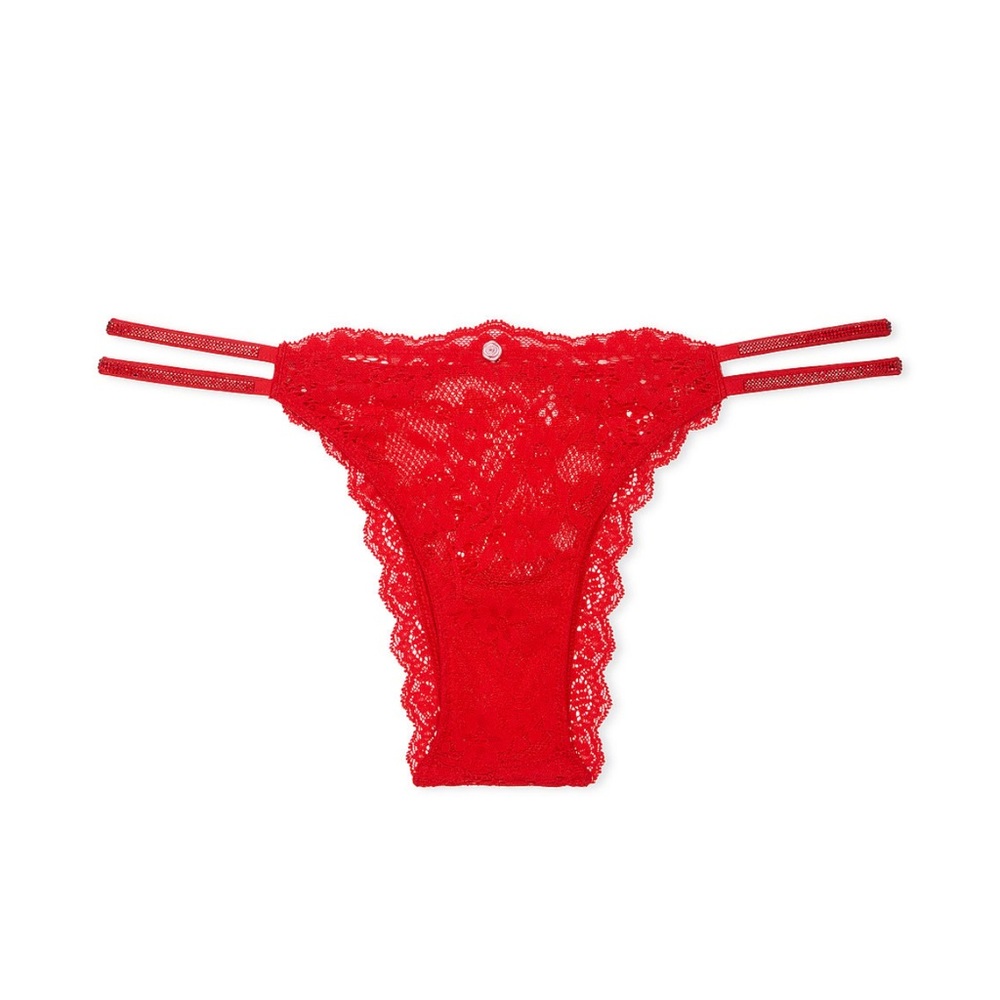 Victoria's Secret Twinkle Silver Lace Strappy Brazilian Panty | Dream Angels